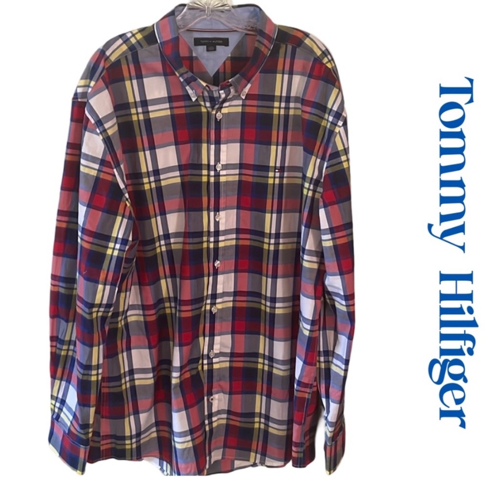 SALE Tommy Hilfiger Madras Lightweight Long Sleeve Button Down Shirt Size XXL